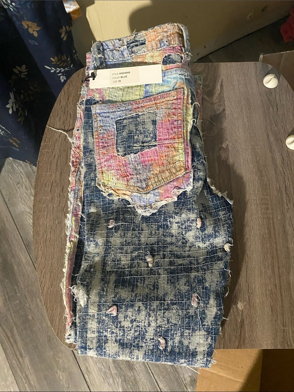 Patchwork Tie-Dye Pocket Distressed Denim Skinny jeans